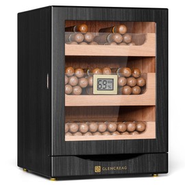 GLENCREAG MET-1031 Humidor Cabinet for 150 Counts with Spanish Cedar Lining, Tight-Seal Magnetic Door, 3+1 Large Capacity Drawers (Ebony)