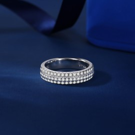 VYVAO Moissanite Half Eternity Ring for Women, Round Cut D Color VVS1 Moissanite Wedding Band, S925 Sterling Silver 18K White Gold Plated Promise, Engagement and Anniversary Rings for Women, Silver,