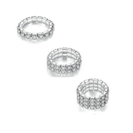 DATOA 4Pcs Sparkling Rhinestone Stretch Rings Set Fashion Stackable Crystal Elastic Ring Toe Ring Body Jewelry for Women, Metal, No Gemstone