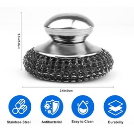 ZUJIACUN 2Pack stainless steel scrubber, 2 replacement wire MATS, steel wool scrubber with stainless steel handle for cleaning dishes, pot scrubber can clean iron POTS, stoves, frying pans,sink sinks