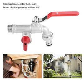Hilitand 90 Degree Double Valve Water Tap 1/2" Brass Faucet Home Outdoor Garden Tool Double Head Faucet Red Handle