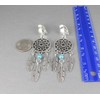 Clip on dream catcher earrings silver with turquoise bead metal