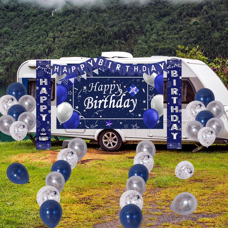 Blue Birthday Decorations, 37 PCS Blue and Silver Party Decorations