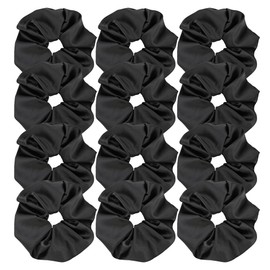 12 Pcs Oversized Satin Silk Scrunchies Hair Ties for Women Girls Bracelets Ponytail Holder Hair Bands Elastic Ropes Big Hair Bun Accessories (Oversized 12Pcs-Black)