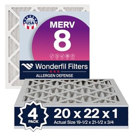 20x22x1 MERV 8 Air Filter (4-Pack) | Wonderfil Filters | Pleated HVAC Design | Perfect Fit for AC & Furnace Systems | Actual Size: 19.5" x 21.5" x 0.75"