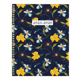 Blueline® Essential Academic Monthly Planner, 14 Months, July 2025 to August 2026, Twin-Wire Binding, Poly Cover, 11" x 8.5", Blossom Design, Navy (CA714PG.02-26)