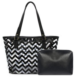 Clear Tote Bags with Full Chevron Stripe Shoulder Handbag with Interior Pocket