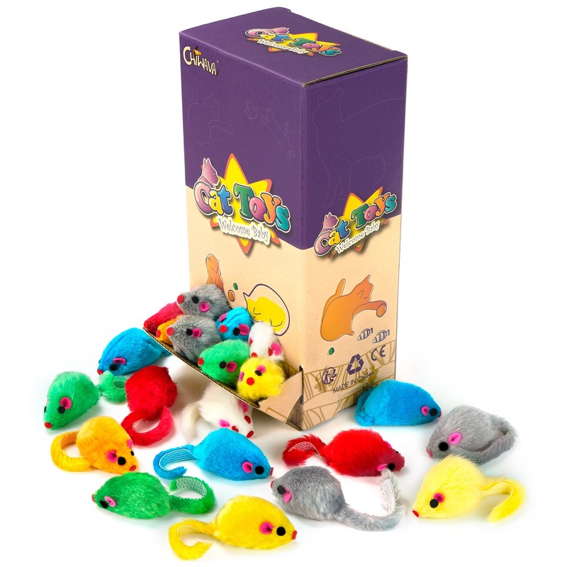 CHIWAVA 36PCS 4.1'' Furry Cat Toy Mice Rattle Small Mouse