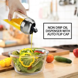 Aelga Olive Oil Dispenser - 14 OZ Glass Oil and Vinegar Dispenser Bottles Set for Kitchen No Drip-Set of 2