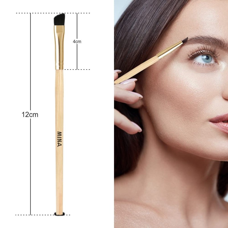 MINA ibrow Bamboo Handle Professional Angled Eyebrow Brush (Pack of