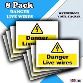 8 Pack - Danger Live Wires Stickers – Electrical Hazard Vinyl Decals Labels 80mm × 50mm