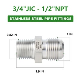TAISHER 5PCS Forging of 304 Stainless Steel JIC Flare Tube Fittings, 3/4" JIC Male x 1/2" NPT Male, Half Union
