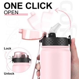 GOPPUS 1L/32oz Stainless Water Bottle with Straw Double Wall Insulated Bottles Reusable Vacuum Thermal Flask Leakproof Drinks Bottle Sports Bottle Cold Gym Bottle Men Women Steel Bottle Metal Bottle