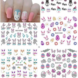 Easter Nail Art Stickers Bunny Design Nail Decals 3D Self-Adhesive Nail Stickers Easter Eggs Rabbits Chick Nail Decorations for Women Kids Girls (12 Sheets)