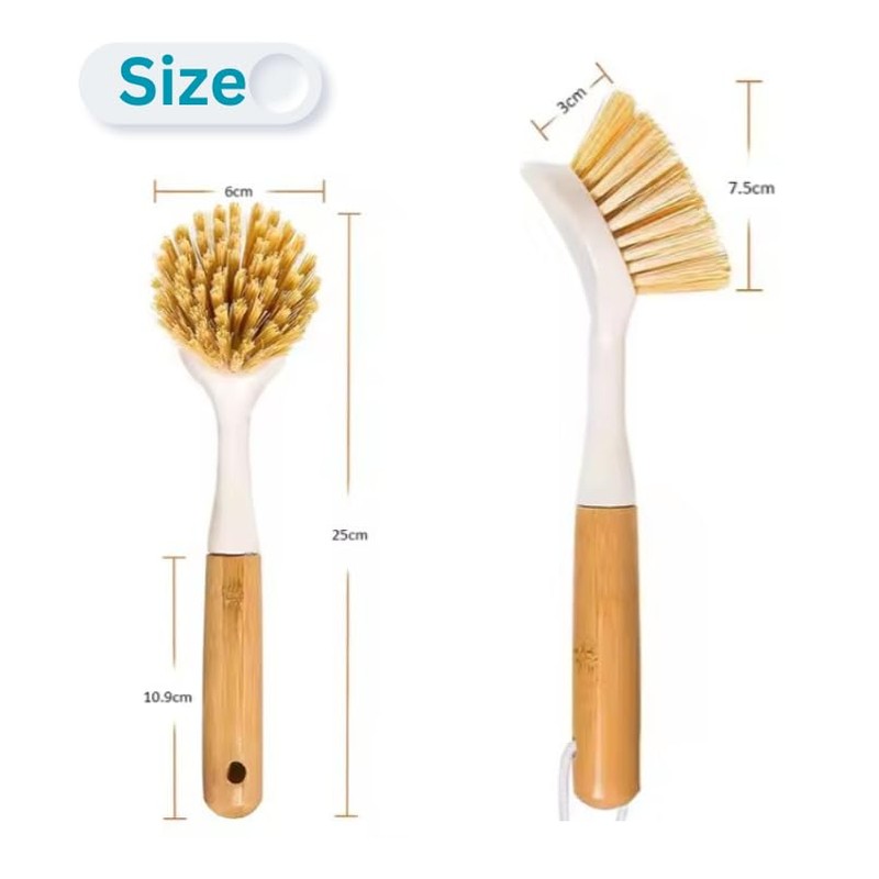 Afnax Dish Cleaning Brush with Handle Built in Scraper, Bamboo