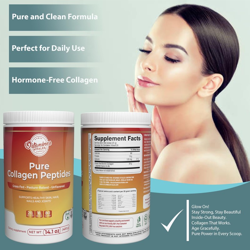 Vitamines Vitales Pure Collagen Peptides – Grass-Fed Hydrolyzed Collagen Powder