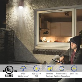 OSTEK LED Emergency Wall Pack Light with Battery Backup Photocell Sensor, IP65 LED Outdoor 12W Wall Pack Emergency Lighting Fixtures 5000K 120-277VAC, Aluminum Housing, UL Certified (1 Pack)