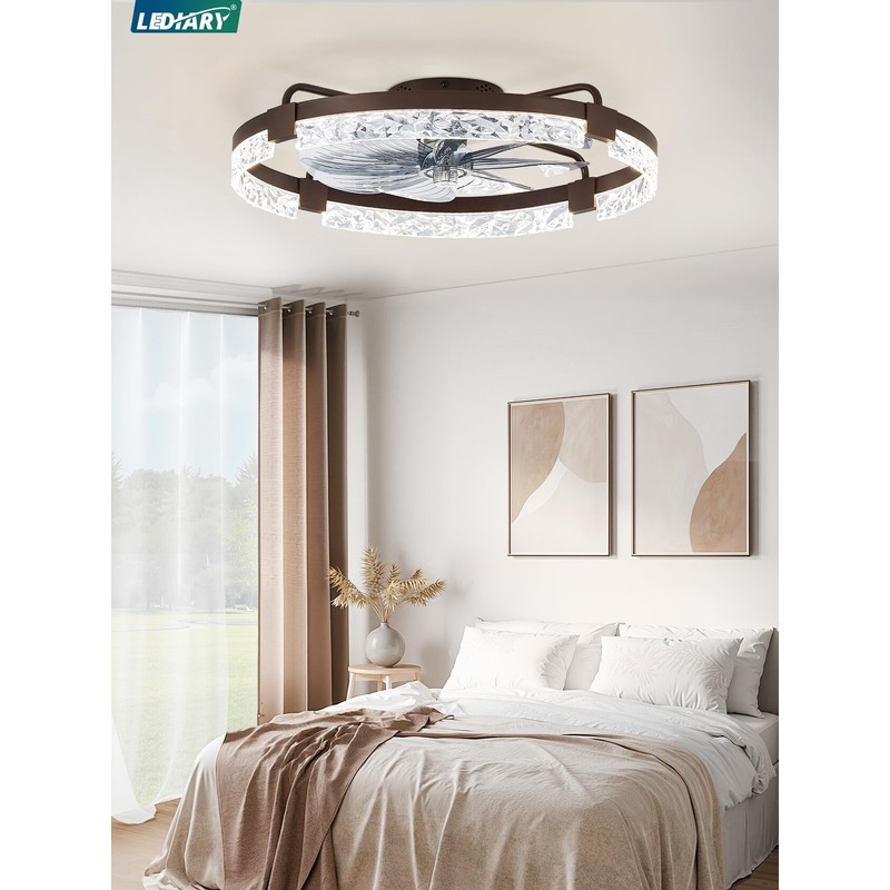 LEDIARY 24 Inch Low Profile Ceiling Fans with Lights and