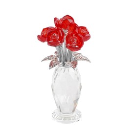 DONOUCLS Faceted Crystal Vase with Eternal Bloom, Handcrafted Table Centerpiece for Home & Wedding Decor, Unique Gift for Women, Collectible Art Ornament, Red Crystal Rose Bouquet Figurine