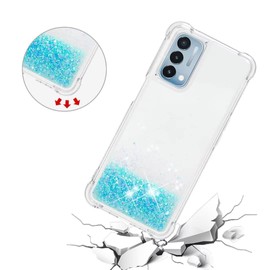 For Oppo A74 5G Case / Oppo A54 5G Case/Oppo A93 5G Case,Clear Liquid Glitter Case Air-Cushion Drop Resistant Bling Shiny Sparkle Flowing Shockproof Soft TPU Bumper Shell Slim Cover,Silver Blue Star
