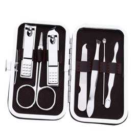 Minkissy 7pcs Stainless Steel Nail Clipper Set Eyebrow Scissors Manicure Kit for Men and Women Portable Grooming Tools Random Leather Case