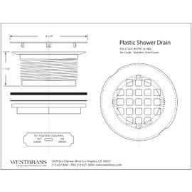 Westbrass A206P-62 2" No-Caulk PVC Compression Shower Drain with 4-1/4" Round Grid Cover, Matte Black