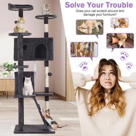 70 Inch Tall Cat Tree Cat Climbing Tower, Multi-Level Cat Condo Stand Cat Tower with Platform,Cat Scratching Posts & Funny Toy for Indoor Cat Kitten Pet Play House,Dark Grey