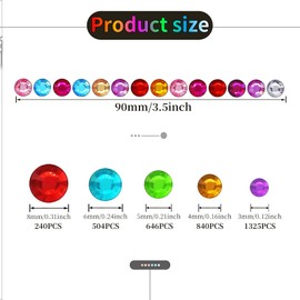 3555 Pieces Face Gem Stickers Self Adhesive Rhinestone Stickers for Crafts 3/4/5/6/8 MM Face Jewels Stickers Diamond Nail Gems Stick on for Face Eye Hair Body Makeup DIY Craft 5 Sizes (Color)