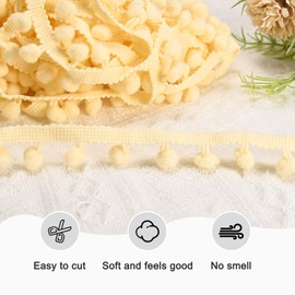 M METERXITY Pom Pom Ball Fringe Trim, 10 Yards 8mm Ball Fringe Trim Ribbon Sewing Accessory for Home Decoration/DIY Crafts/Curtain/Pillow [Beige]