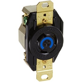 Locking Devices, Twist-Lock, Industrial, Flush Receptacle, 20A 250V AC, 2-Pole 3-Wire Grounding, L6-20R, Screw Terminal, Black