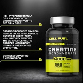 Creatine Monohydrate Tablets 4000mg | 365 Vegan Pills | High Strength Supplement for Women and Men | by CELLFUEL