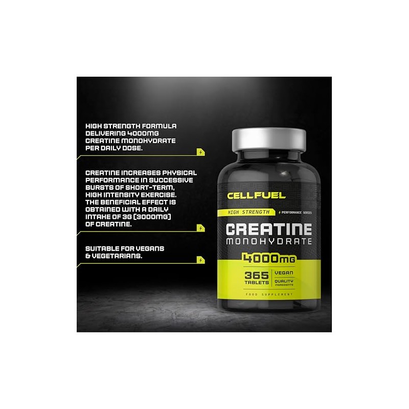 Creatine Monohydrate Tablets 4000mg | 365 Vegan Pills | High