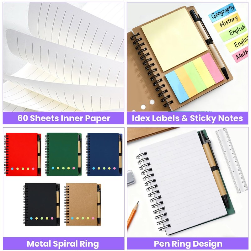 30 Set Pocket Notebook with Pen, Small Bulk Notepads with