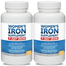 Women’s Iron Supplement Pills for Women, Bis-Glycinate 80mg, 7 Iron Pills for 30 Days’ Worth of No Stomach Binding, Vegan, Alkaline VIT C Iron Pill for Women 30 Capsules 2-Pack