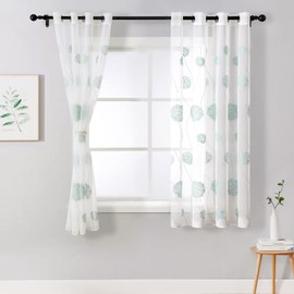 MIULEE Embroidery Sheer Curtains Flora Design Grommet Window Curtain Semi Voile Drapes Panels with Eyelets Window Treatments for Living Room Bedroom 2 Panels 55" W x 69" L Grey