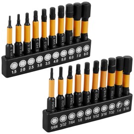 20Pcs Impact Hex Head Allen Wrench Drill Bit Set SAE and Metric Hex Bit Kit 1/4” S2 Alloy Steel Hex Bits Set Quick Release Hex Shank Screw Driver Magnetic Screwdriver Bit Set for Home Repair (20 PCS)