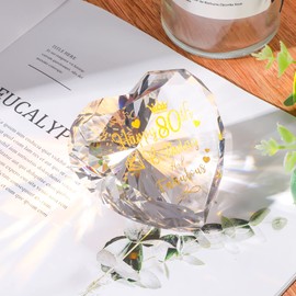 Glass 80th Birthday Gifts for Women, Heart Crystal Keepsake Engraved with Golden Blessings Happy 80 Years Birthday and Fabulous Presents For Grandma and Friends