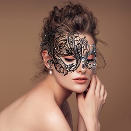 IETANG One Pair Couple's Gorgeous Venetian Masquerade Masks Party Costumes Accessory (black+ black)