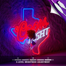 Beer Neon Sign for Wall Décor Texas Crs LED Light Bar Home Bedroom Man Cave Hotel Pub Cafe USB Powered Neon with Dimmer (Red TX)
