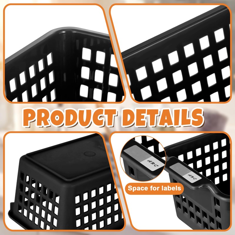 Domensi 12 Pcs Slim Plastic Storage Baskets for Organizing Back