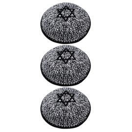 Ateret Judaica Set of 3-Pcs - Handmade Knitted Kippahs in Size 17 cm in Black & White Squares with Star of David Embroider for Men Boys and Kids, Yamakah Hat from Israel - Kippot Bulk