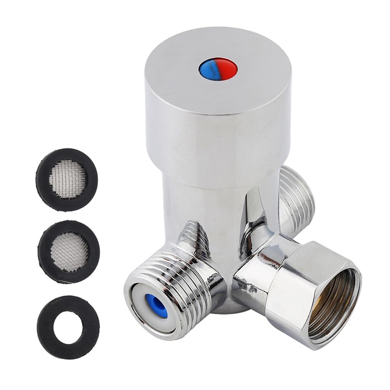 G1/2 Hot Cold Water Mixing Valve, 3 Ways Brass Thermostatic