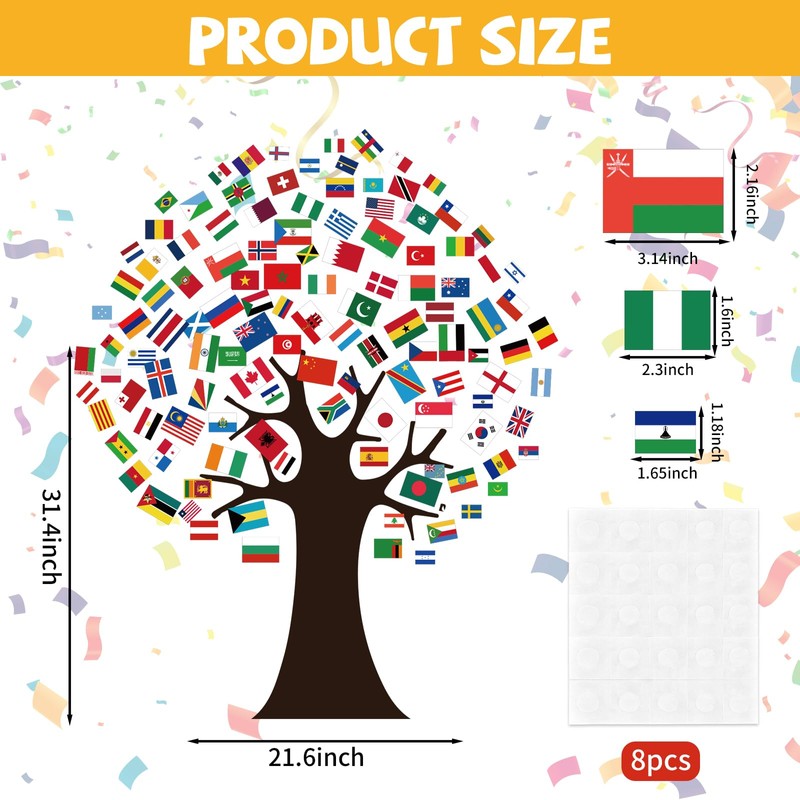 World Flags Tree Bulletin Board Decorations International Flag Tree Paper