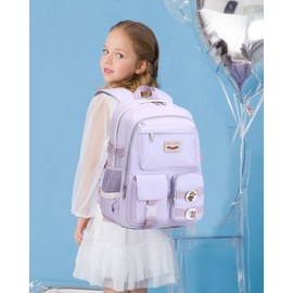 Makukke Middle School Backpacks for Teen Girls - kawaii Anime Kids Bookbags Women Casual Daypack (Purple)