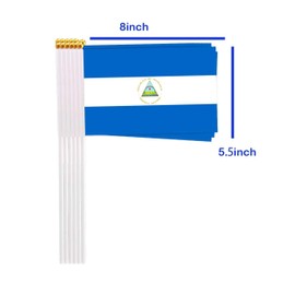 25 Packs Small Nicaragua Flags on Handheld Stick，Miniature Nicaraguan Flag for Outside,4x6 Inch Mini Hand Held Banner with Golden Topper,Patriotic Decorations