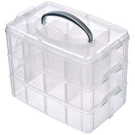 Rayher 39320000 sorting / storage box, with handle, 3 levels with a total of 17 compartments, 23.1 x 15.6 x 18.5 cm, practical for various small parts