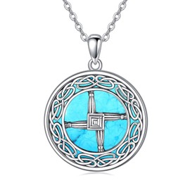 MEIDERBO St Brigid's Cross Necklace 925 Sterling Silver Saint Bridget Irish Celtic Knot Amulet Religious Jewelry Protection Pendant Gifts for Women Men Turquoise