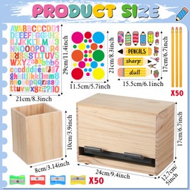 Watersay 107 Pcs Pencil Dispenser Kit for Classroom Sharp and Dull Wooden Pencil Holder 5 Sticker 50 Pencils 50 Sharpener Classroom Teacher Must Haves for Back to School Office Supplies(Wood Color)