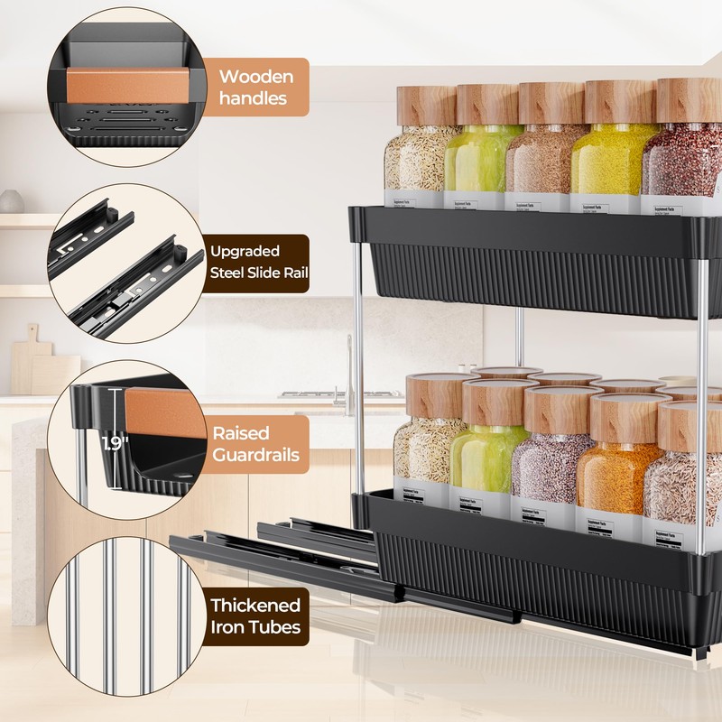 Delamu 2 Pack Pull Out Spice Rack Organizer for Cabinet,