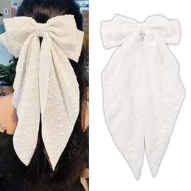 Large White Bow Hair Clip for Girls Women Elegant Bow Barrette with Long Tails French Hair Accessory for Girls Bow Hair Claw Accessories for Birthday Weeding Party
